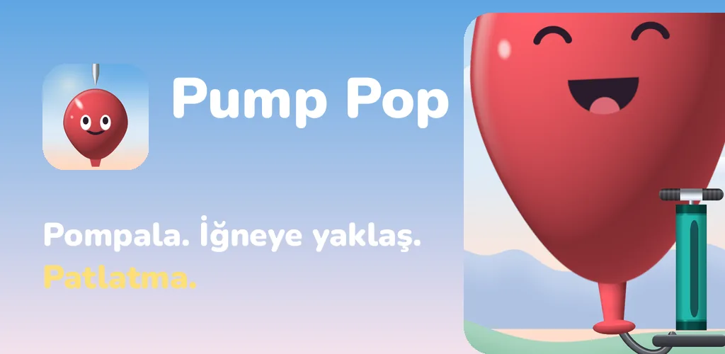 Pump Pop: gülen kırmızı bir balon ve bir el pompası.