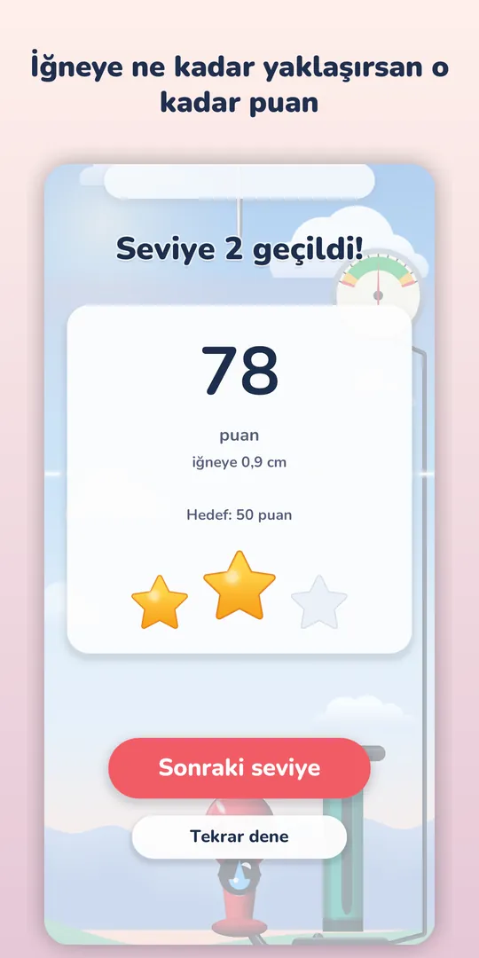 Seviye sonucu / Level result: puan ve yıldızlar.